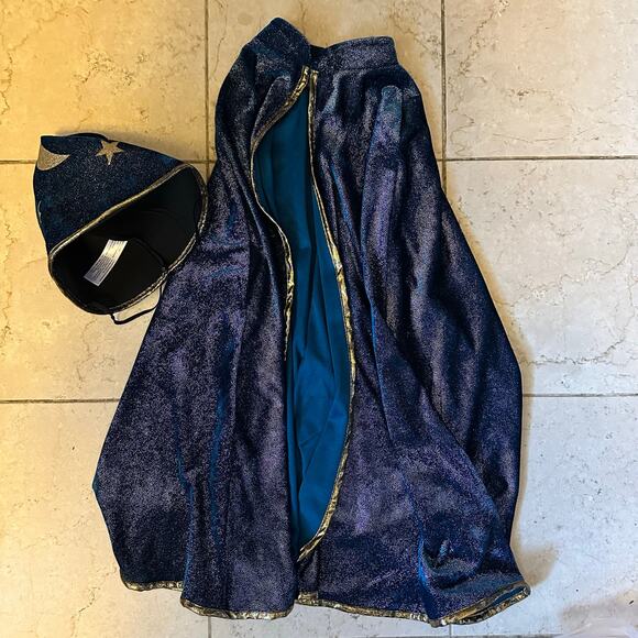 Great Pretenders Starry Night Wizard Cape Hat Magician Magic Costume Kids 7-8 - Picture 3 of 11